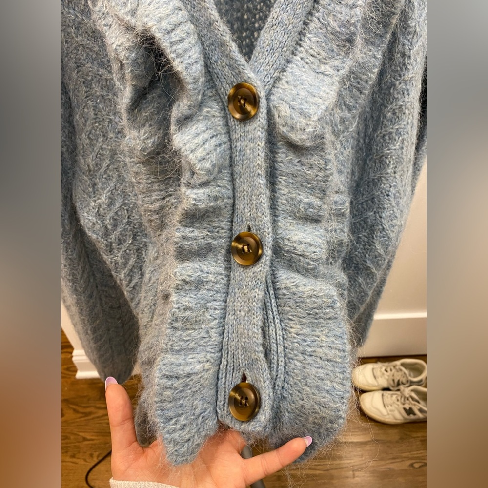 Zara Blue Ruffle Oversized Cardigan - Picture 4 of 6